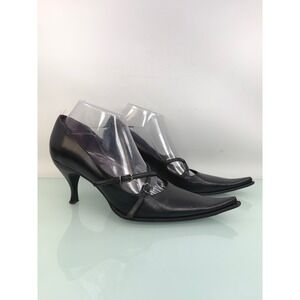 Kenneth Cole New York Black Leather Mary Jane Kitten Heel Pointed Toe Italy 39